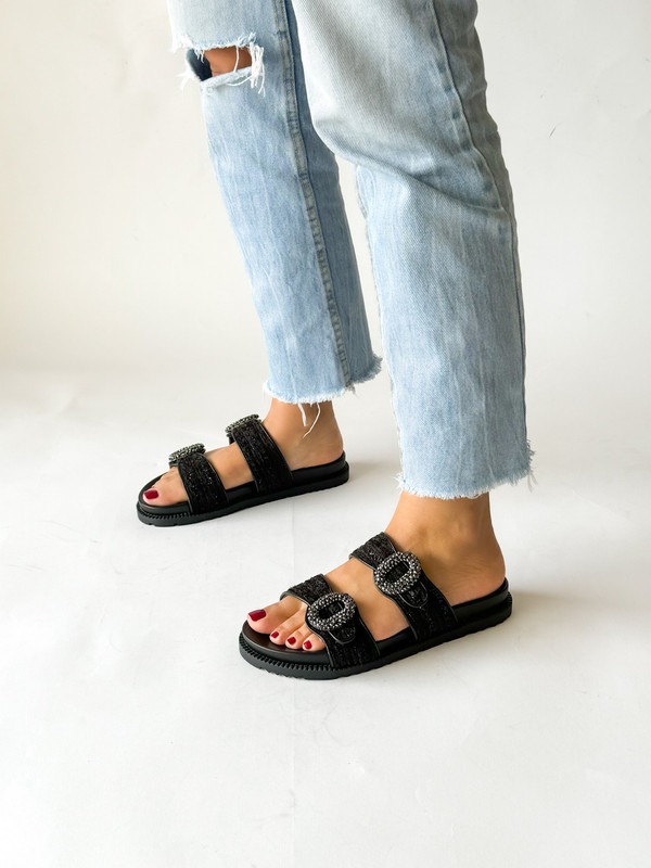 Sandales ELIZA Noir Tissu 2 Sandales ELIZA Noir Tissu – Image 2